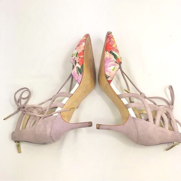 Marc Fisher TRUTHE Colorful Floral Pointed Toe Faux Lavender Suede Zip Back Heel - Picture 7 of 16